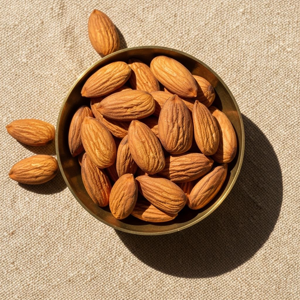 Almonds — California, Mamra, & Australian varieties.
