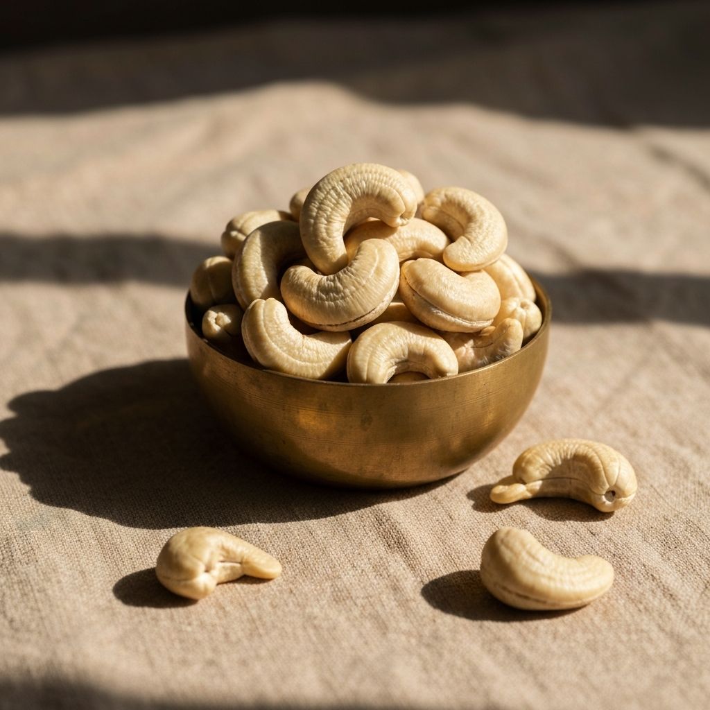 Cashews — Plump 180, 210, 280, 320 grade, buttery and whole.
